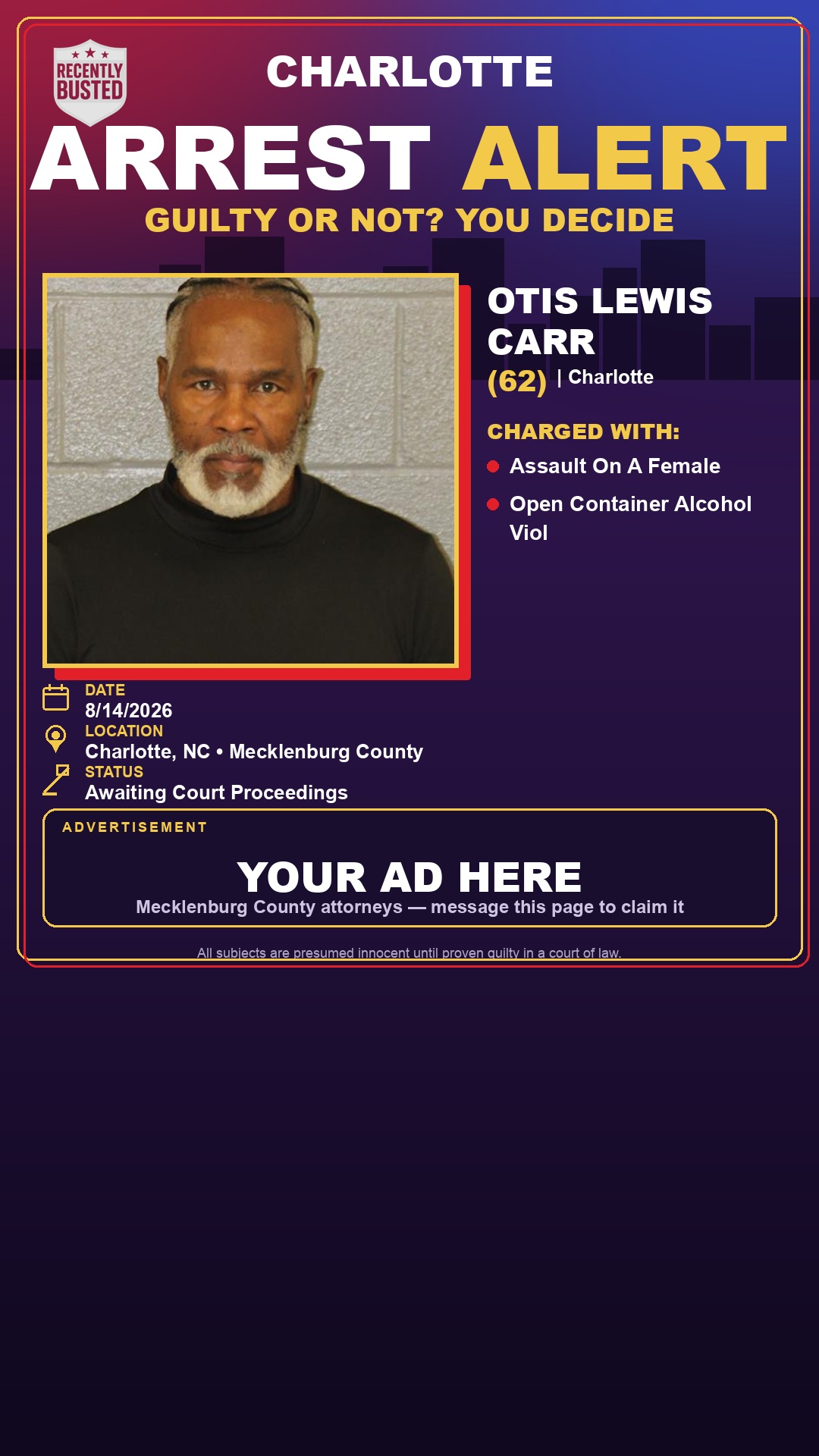 Arrest report - OTIS LEWIS CARR