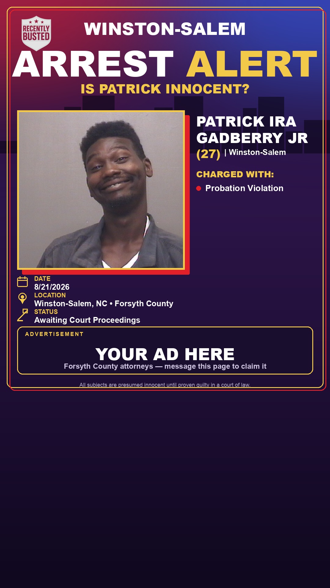 Arrest report - PATRICK IRA GADBERRY JR