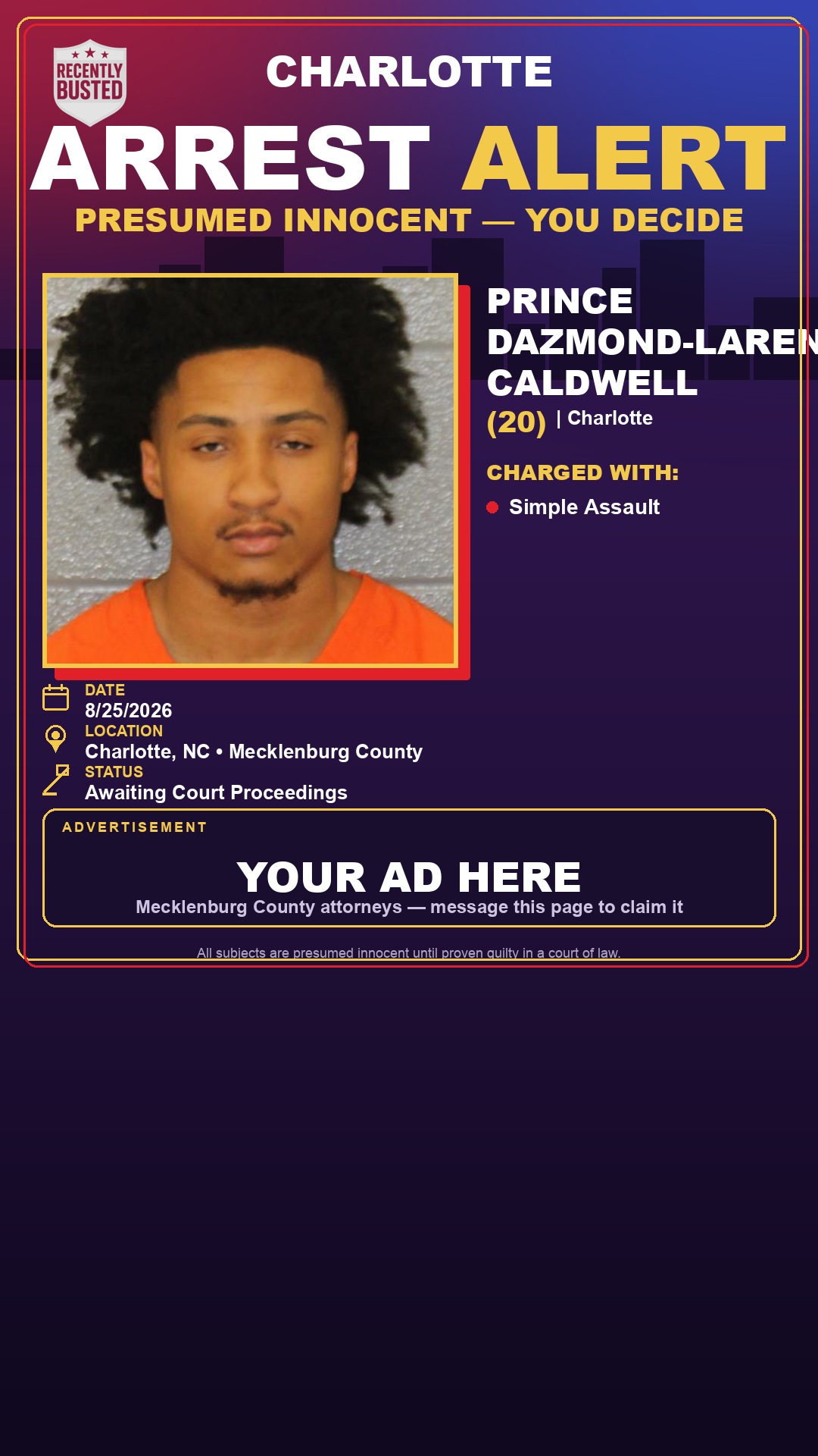 Arrest report - PRINCE DAZMOND-LARENZO CALDWELL