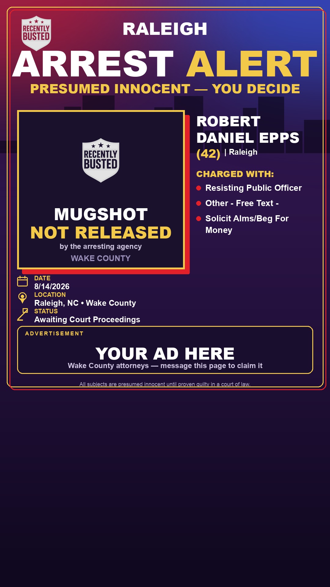 Arrest report - ROBERT DANIEL EPPS