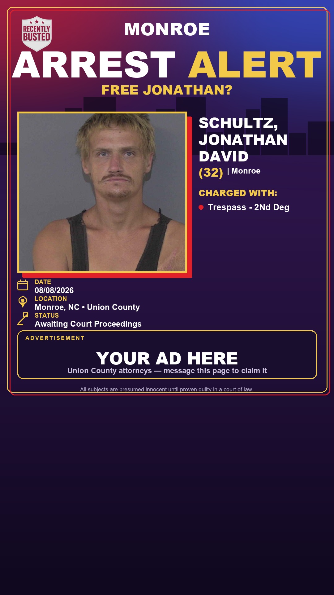 Arrest report - SCHULTZ, JONATHAN DAVID