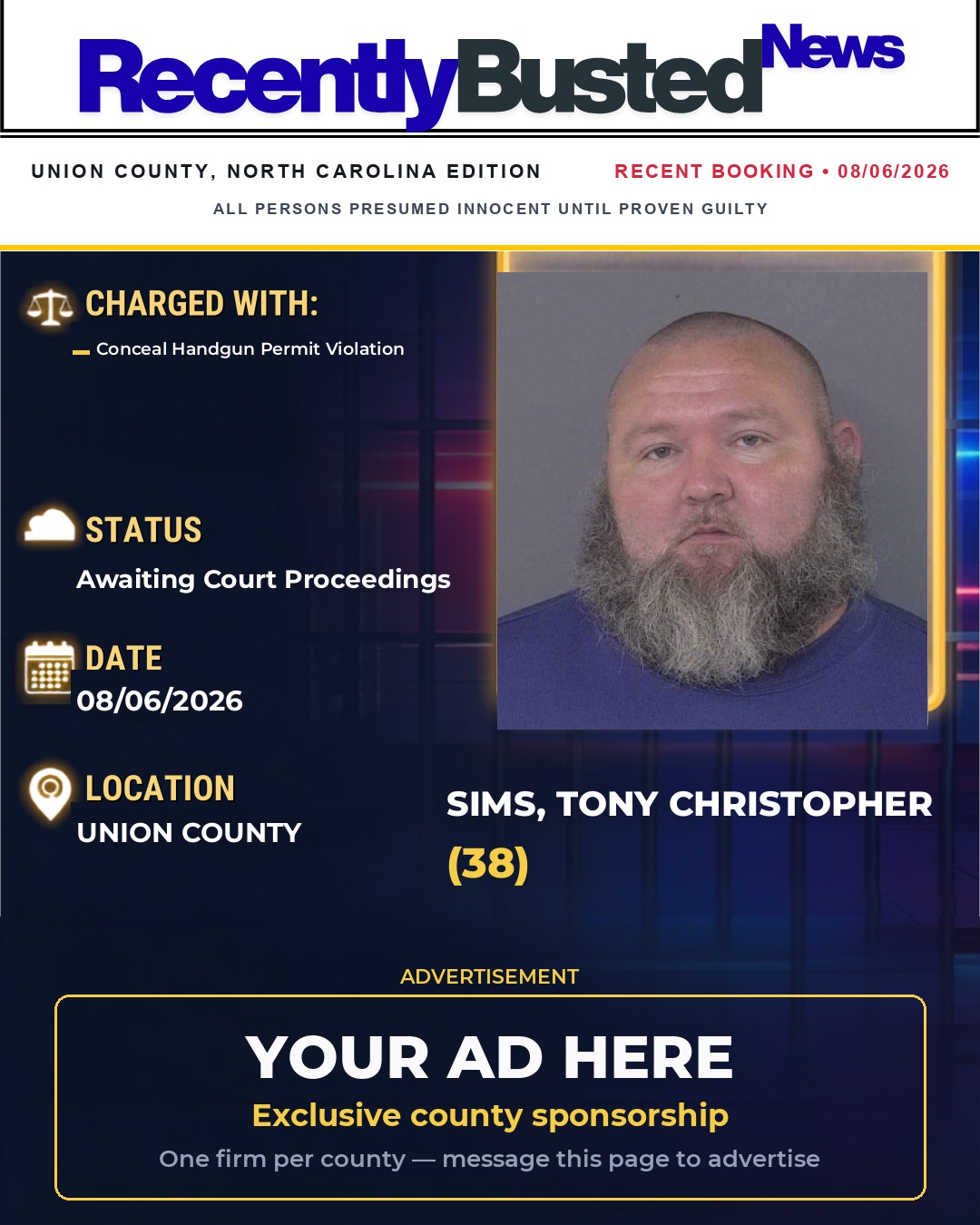 Arrest report - SIMS, TONY CHRISTOPHER