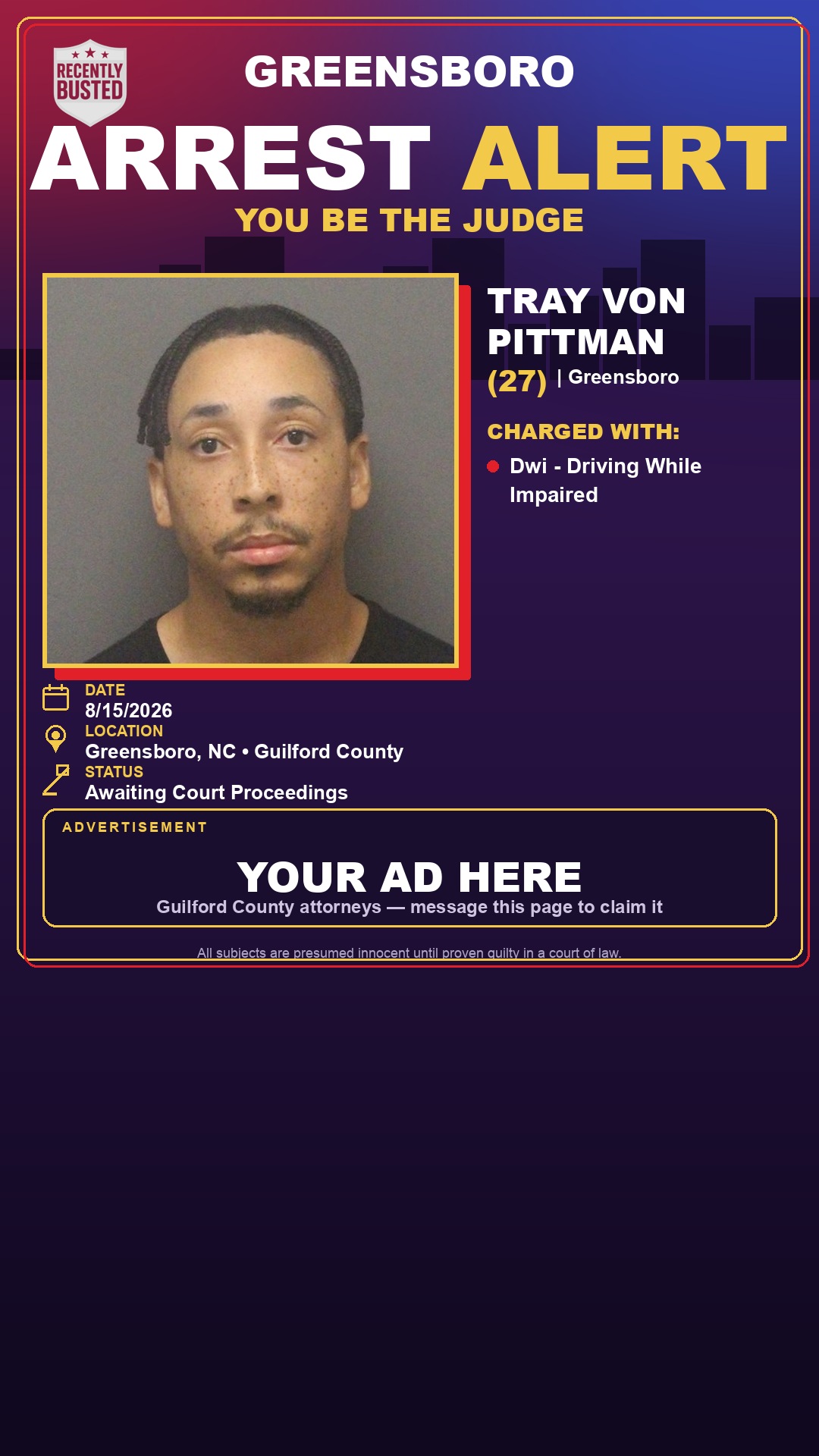 Arrest report - TRAY VON PITTMAN