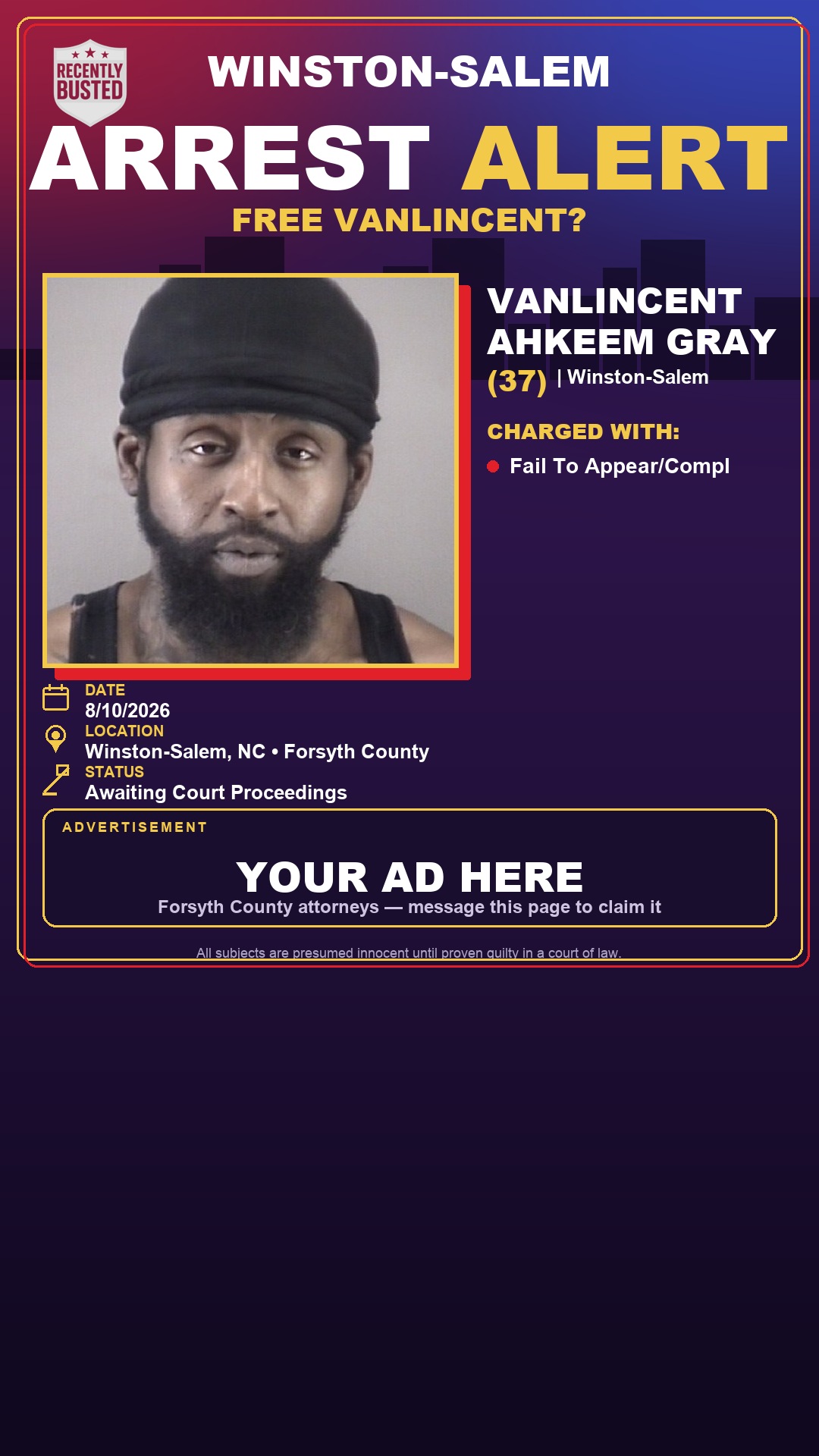 Arrest report - VANLINCENT AHKEEM GRAY