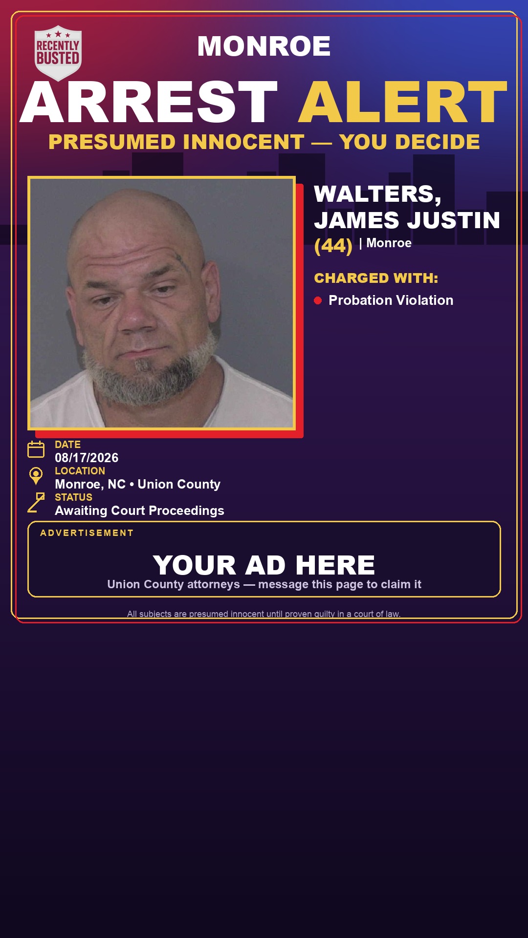 Arrest report - WALTERS, JAMES JUSTIN