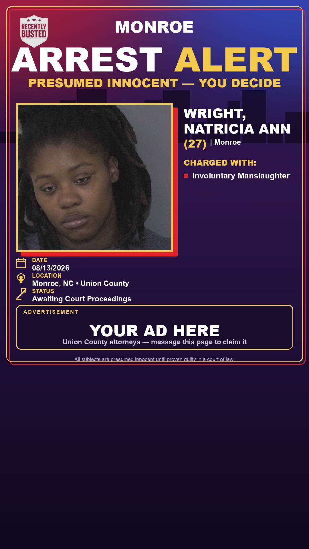Arrest report - WRIGHT, NATRICIA ANN