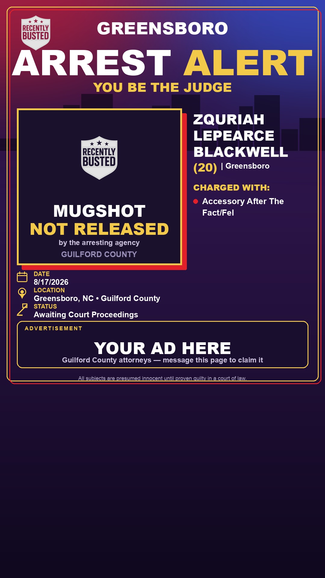 Arrest report - ZQURIAH LEPEARCE BLACKWELL