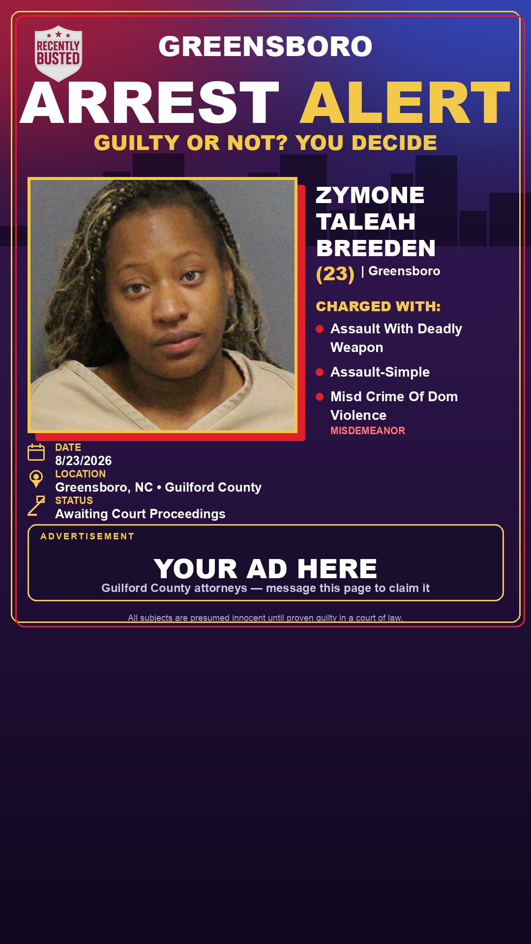 Arrest report - ZYMONE TALEAH BREEDEN