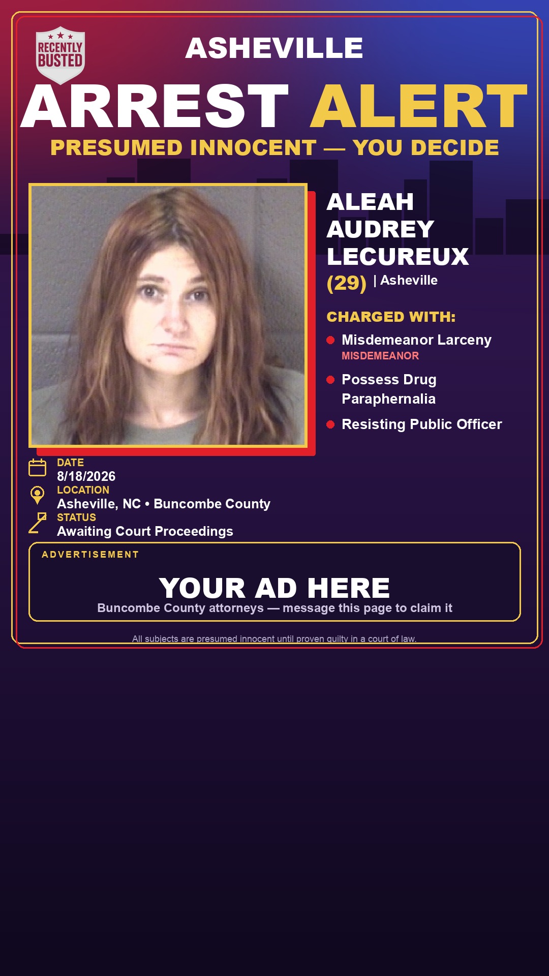 Arrest report - ALEAH AUDREY LECUREUX