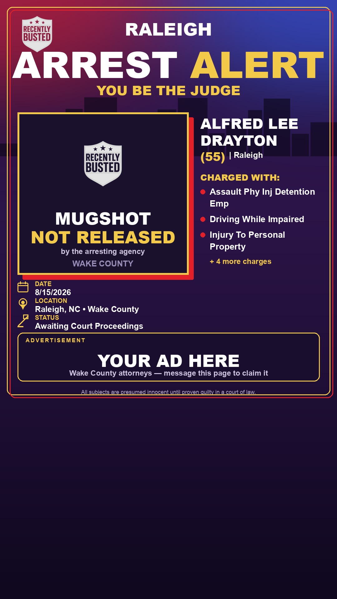 Arrest report - ALFRED LEE DRAYTON