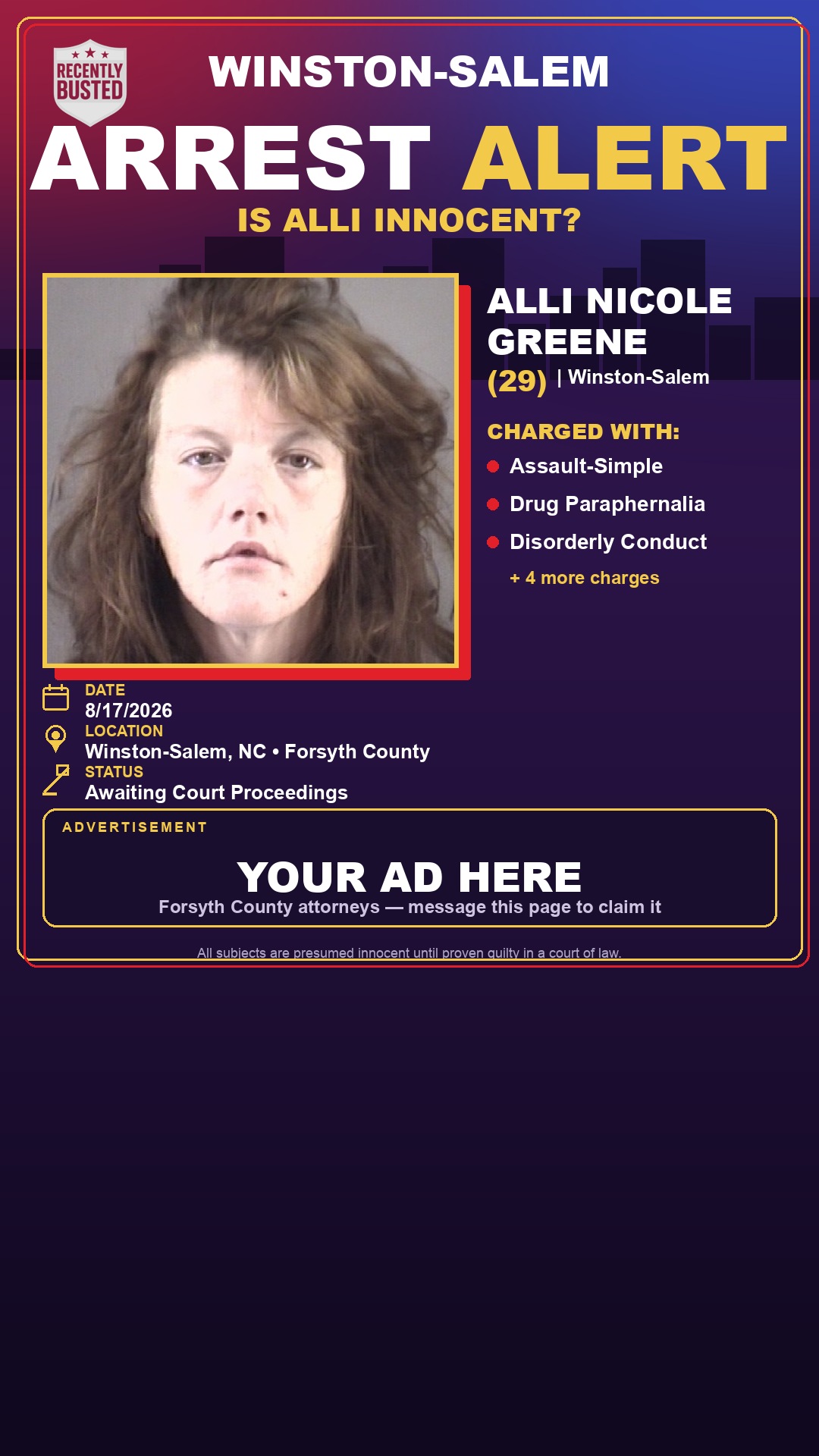 Arrest report - ALLI NICOLE GREENE