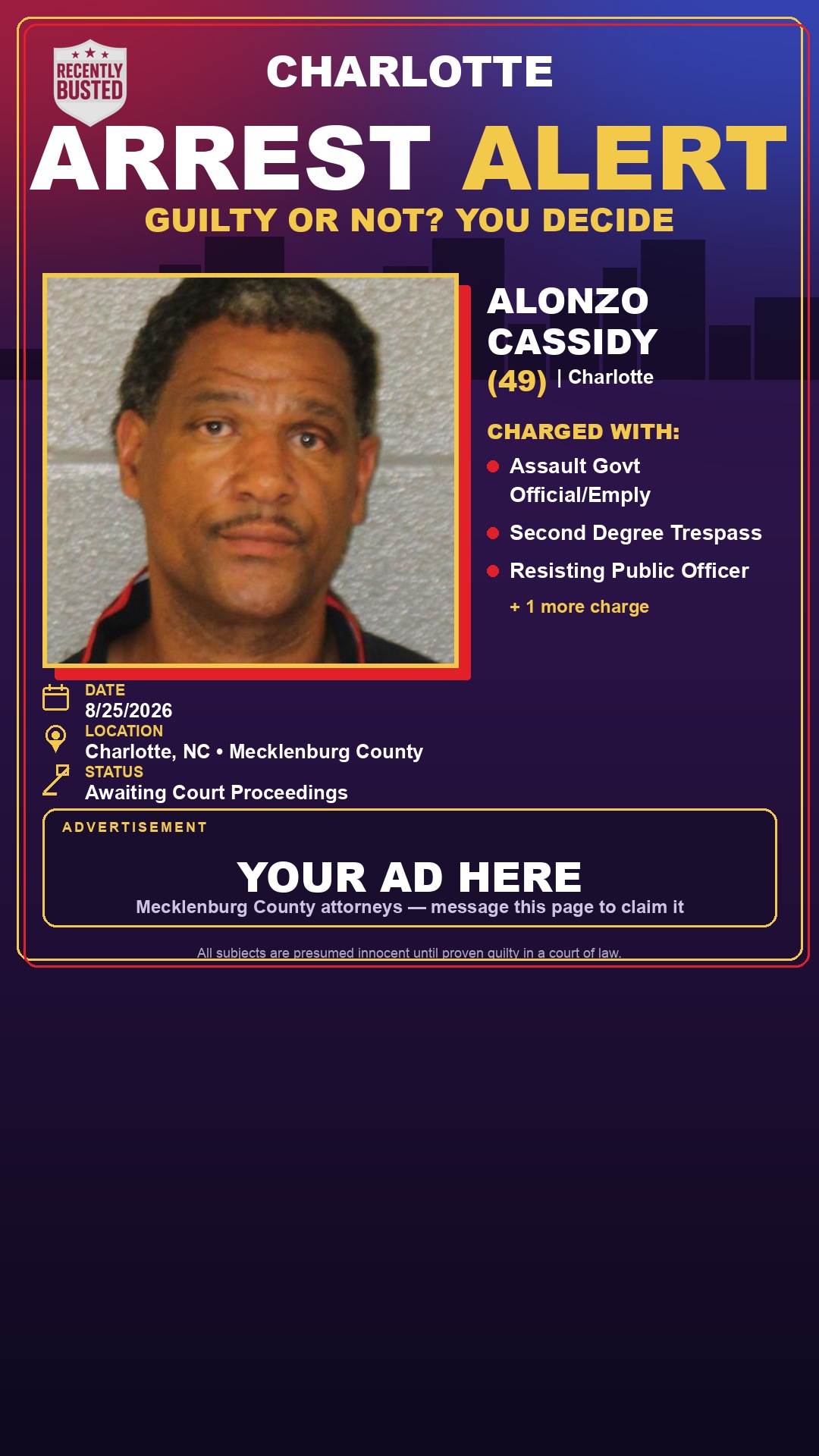 Arrest report - ALONZO CASSIDY