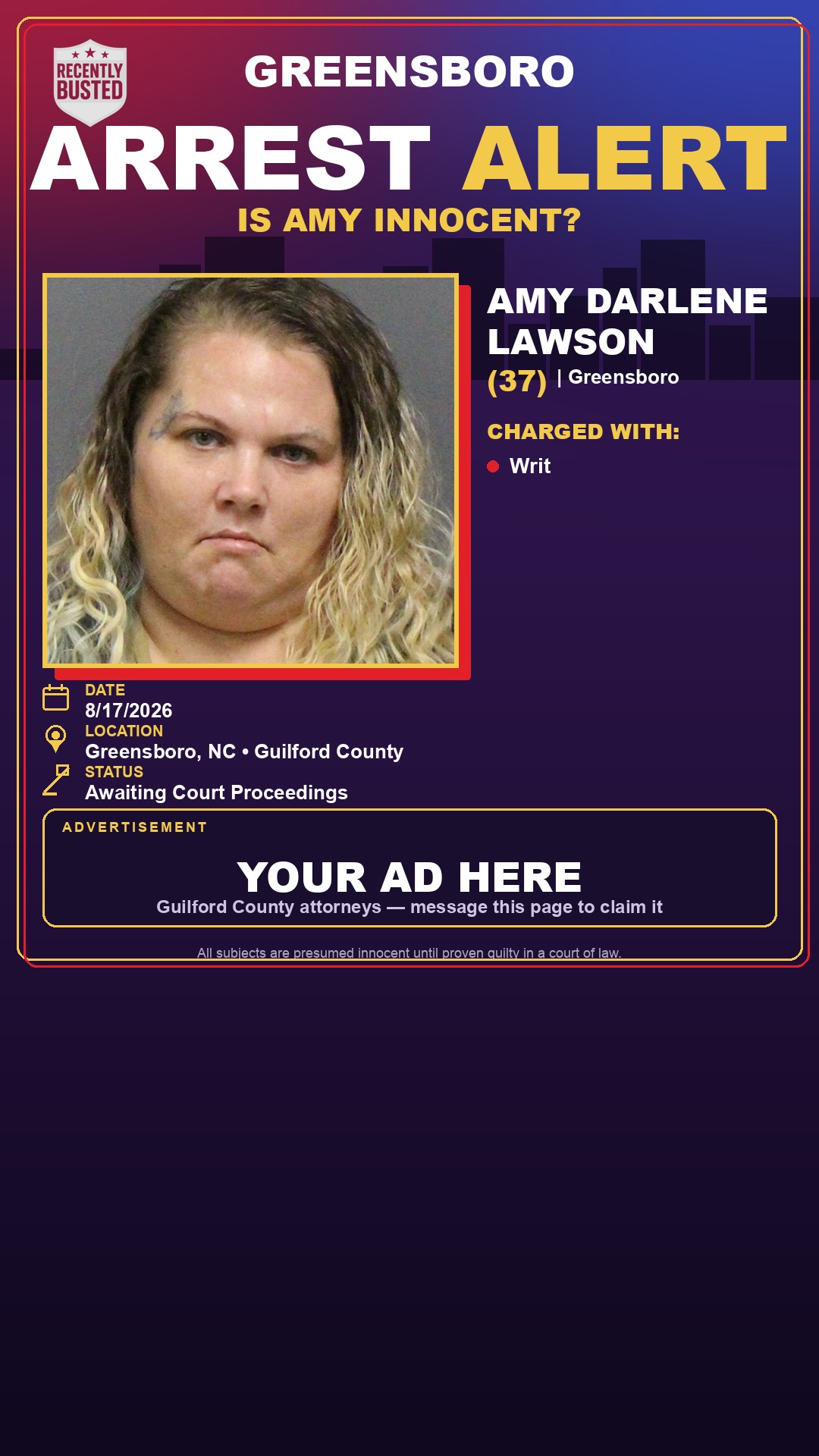 Arrest report - AMY DARLENE LAWSON