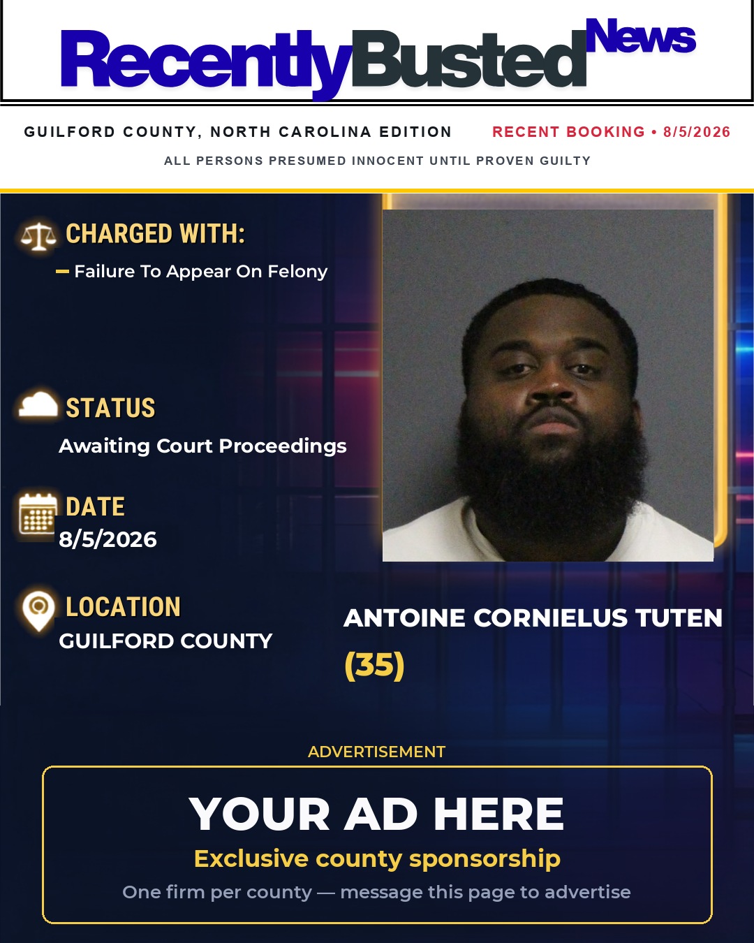 Arrest report - ANTOINE CORNIELUS TUTEN