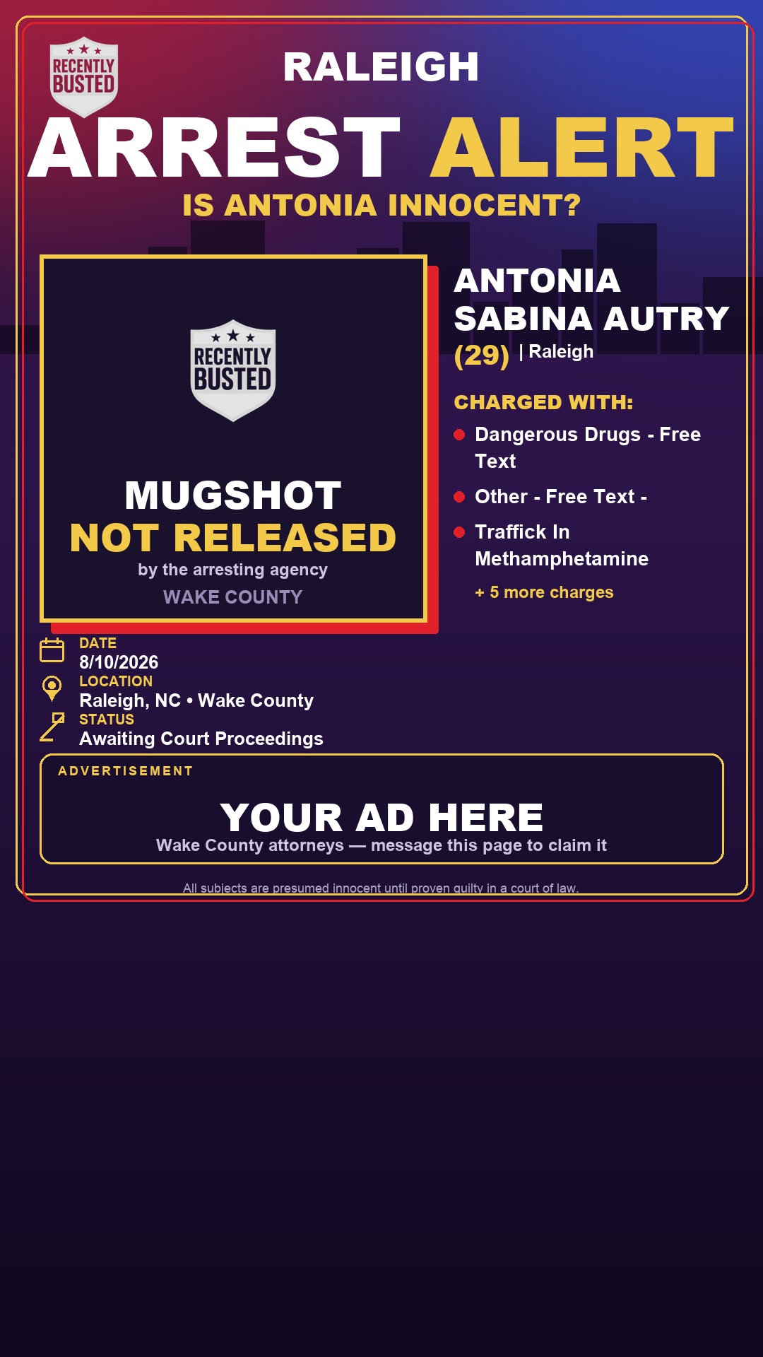 Arrest report - ANTONIA SABINA AUTRY