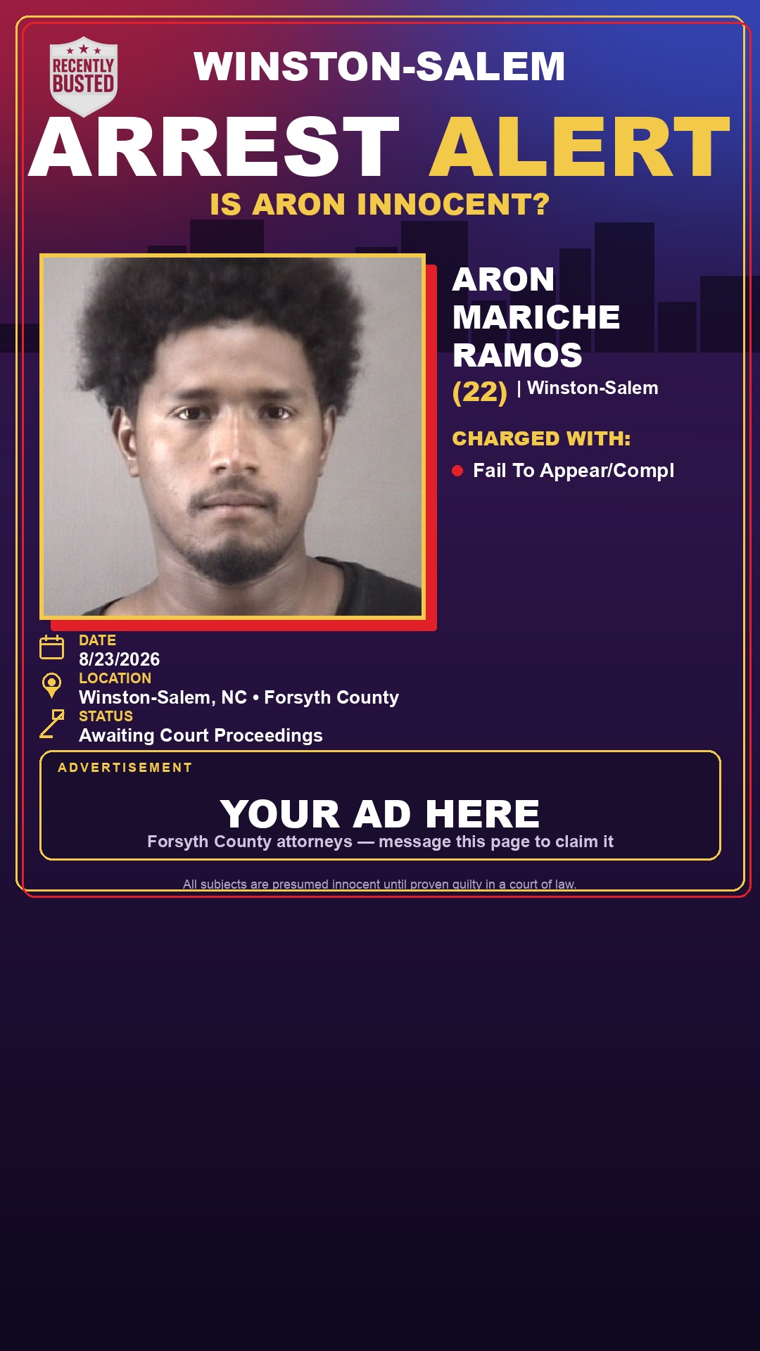 Arrest report - ARON MARICHE RAMOS