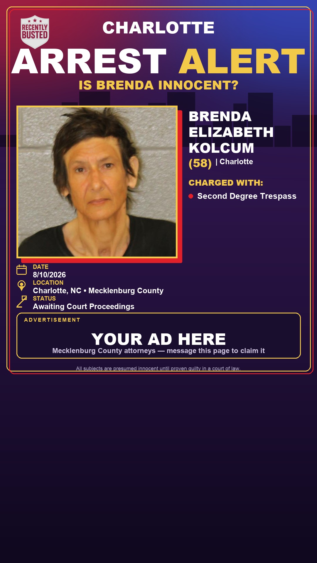 Arrest report - BRENDA ELIZABETH KOLCUM