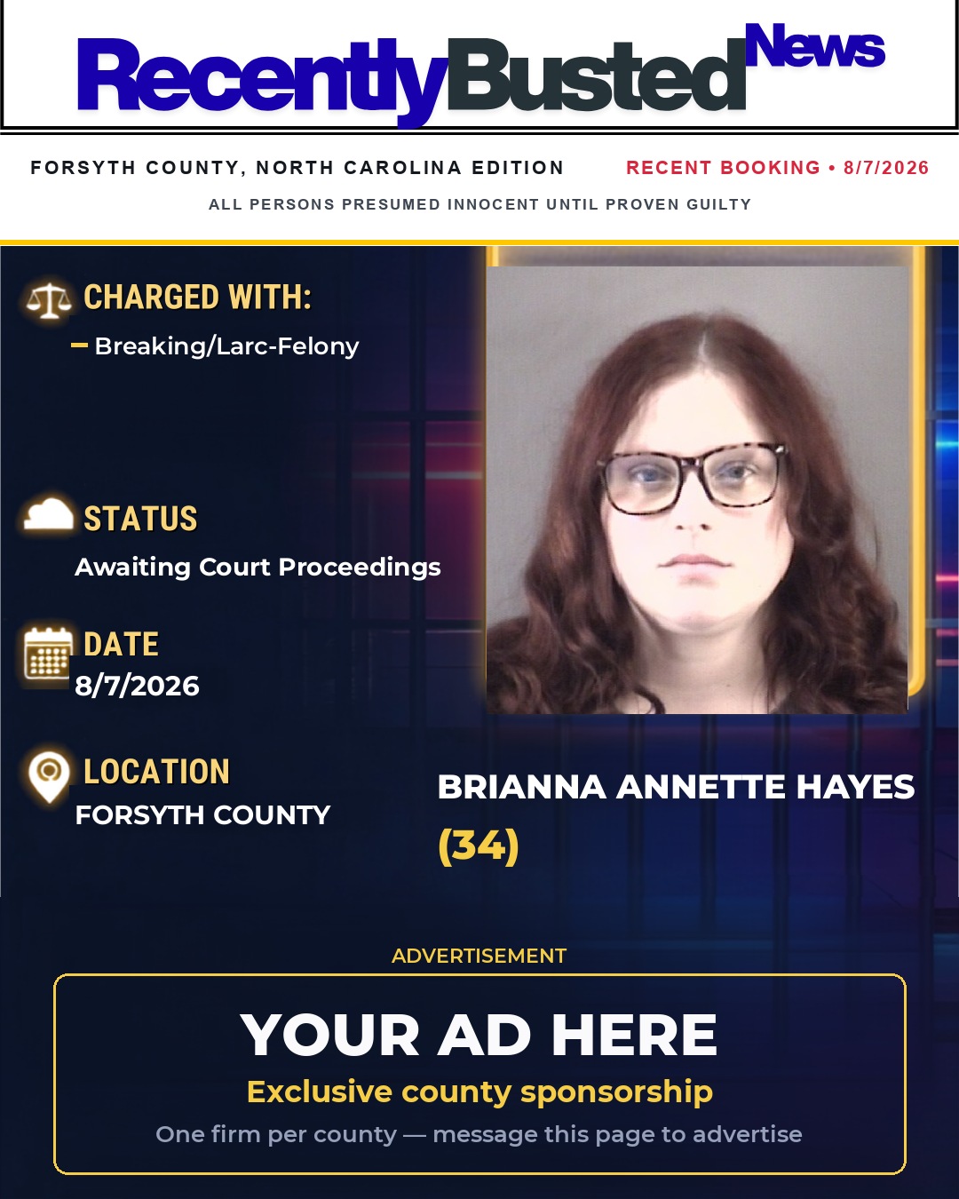 Arrest report - BRIANNA ANNETTE HAYES