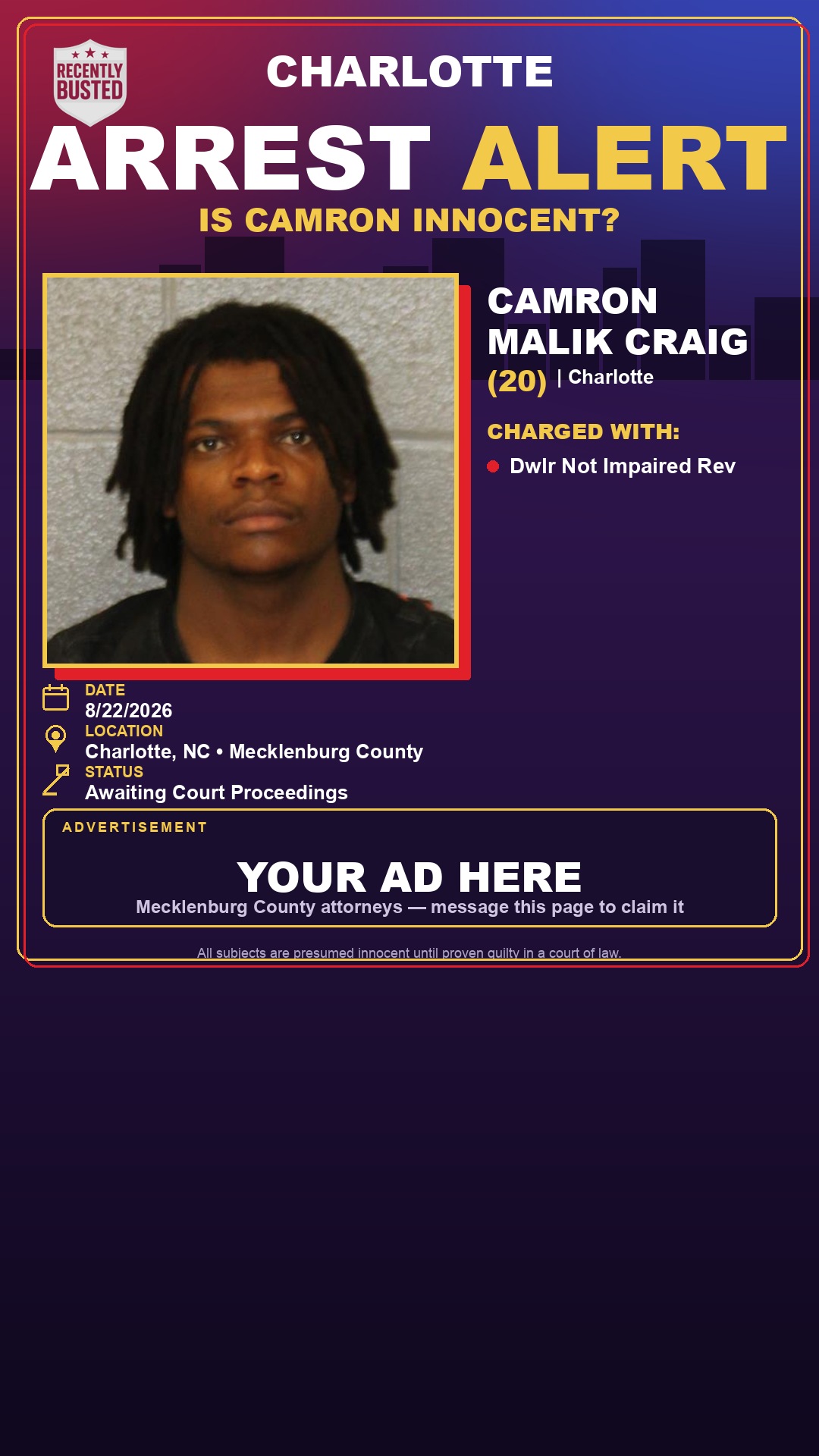 Arrest report - CAMRON MALIK CRAIG