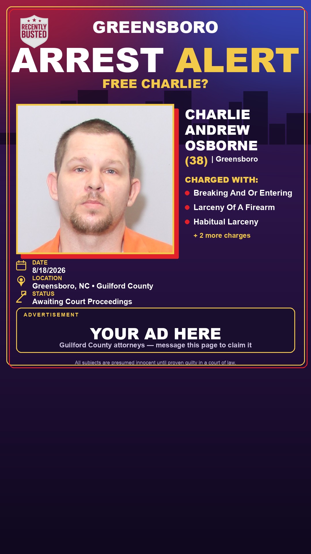 Arrest report - CHARLIE ANDREW OSBORNE