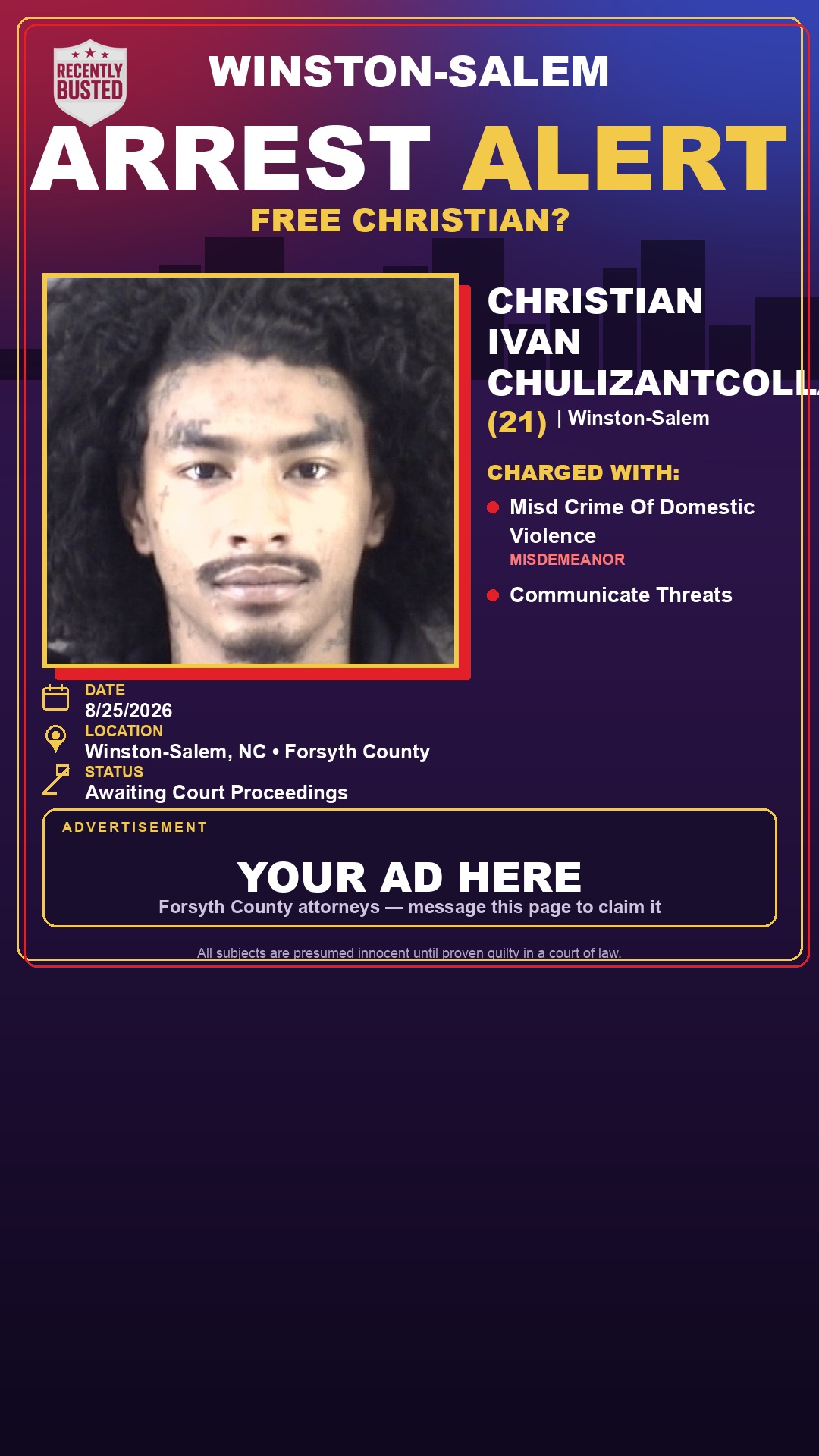Arrest report - CHRISTIAN IVAN CHULIZANTCOLLADO