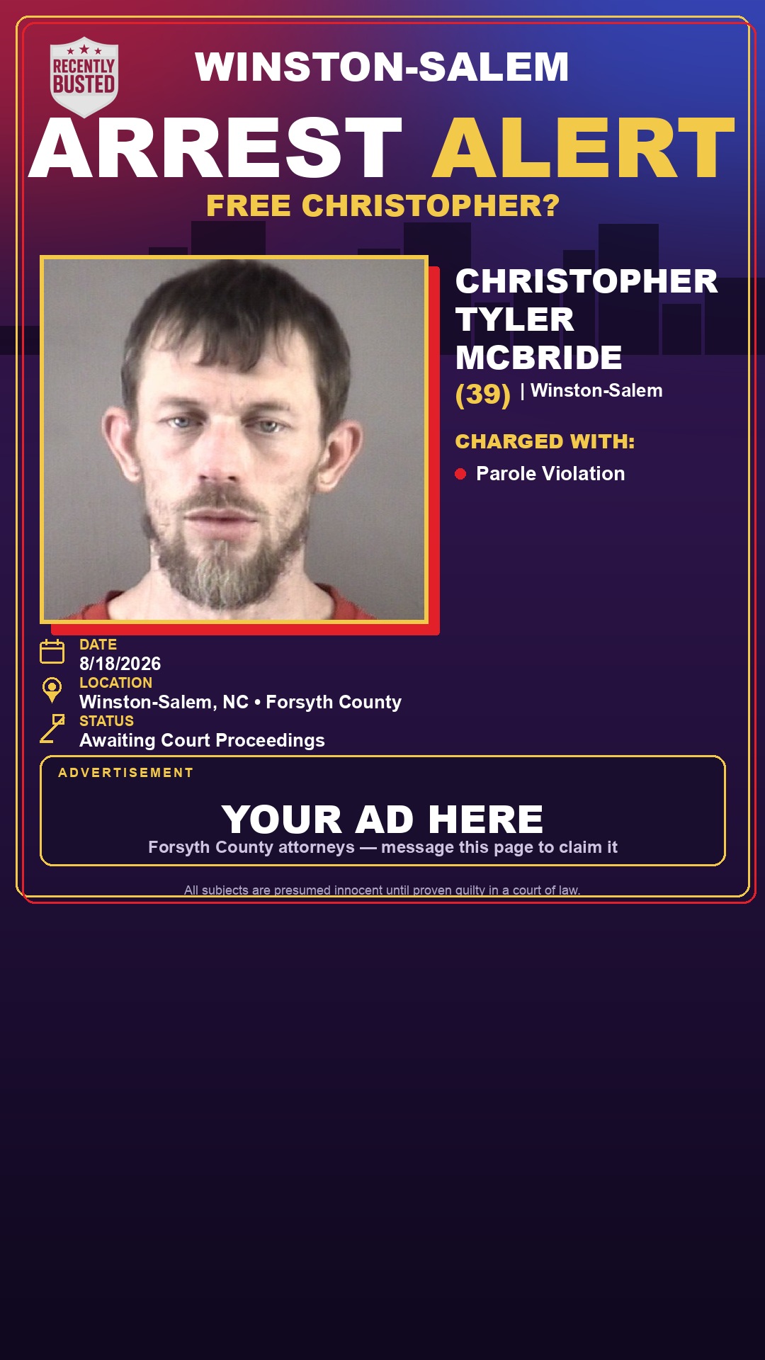 Arrest report - CHRISTOPHER TYLER MCBRIDE