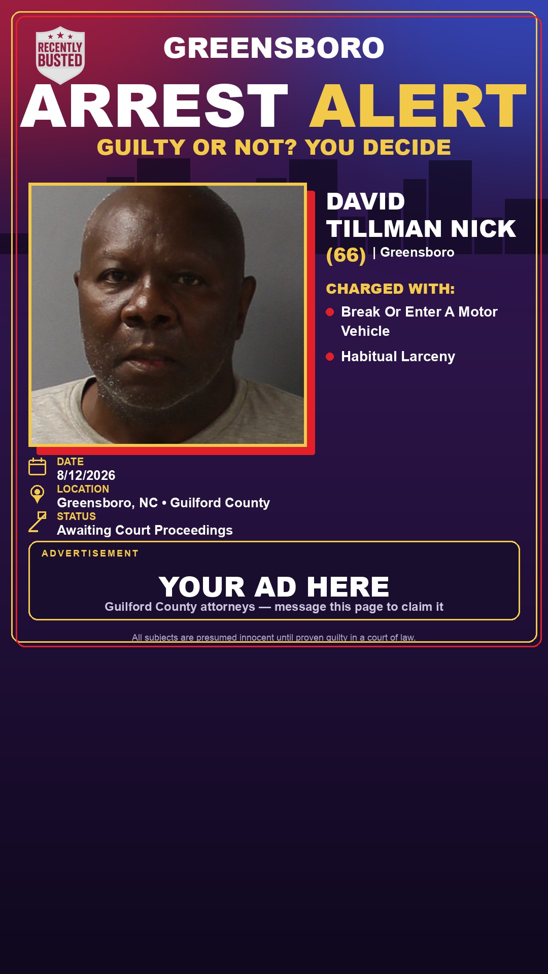 Arrest report - DAVID TILLMAN NICK