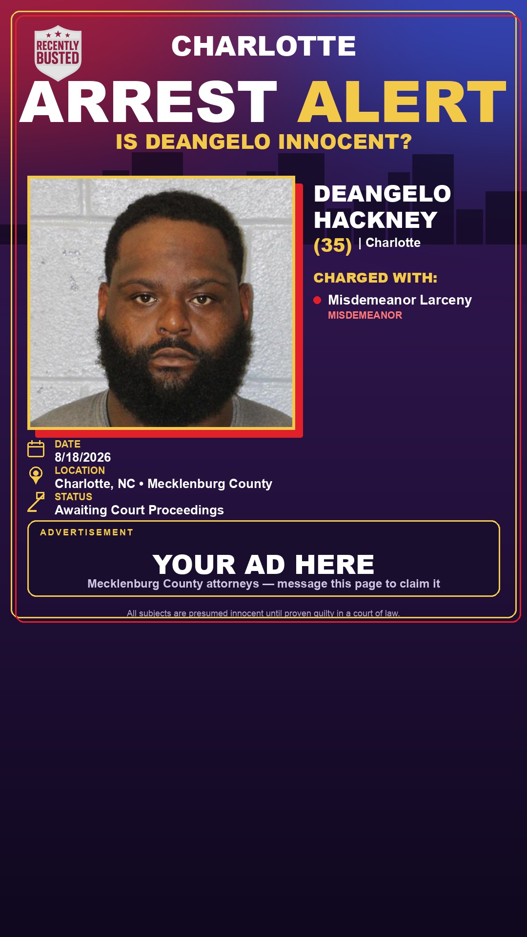 Arrest report - DEANGELO HACKNEY