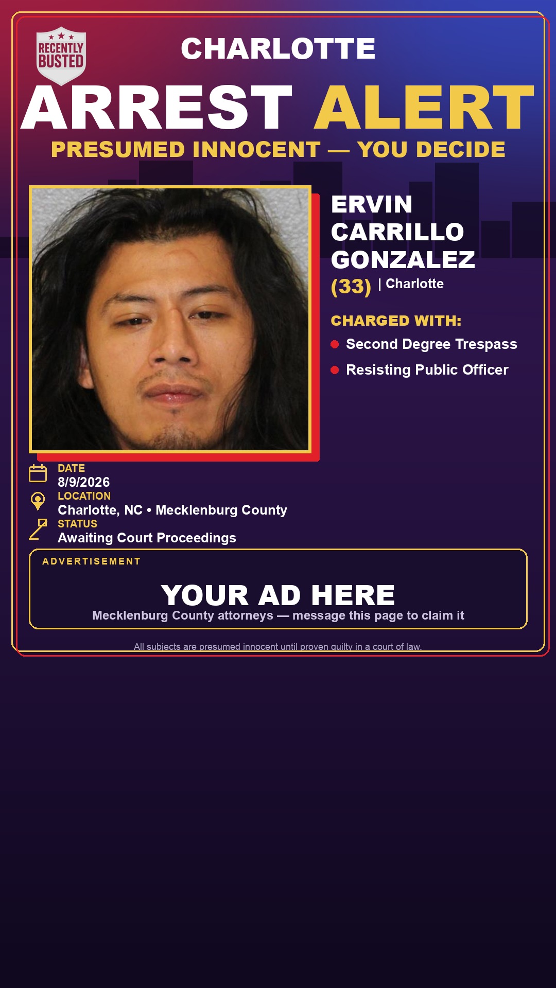 Arrest report - ERVIN CARRILLO GONZALEZ