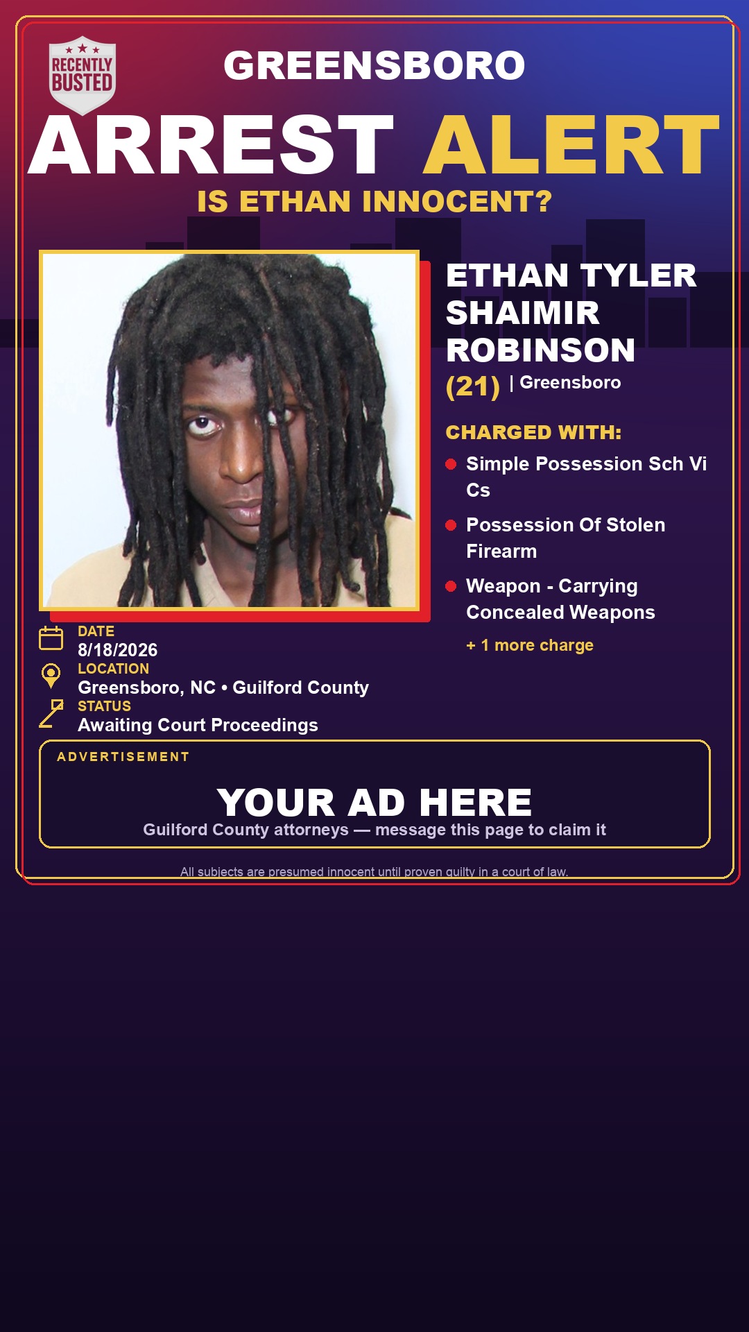 Arrest report - ETHAN TYLER SHAIMIR ROBINSON