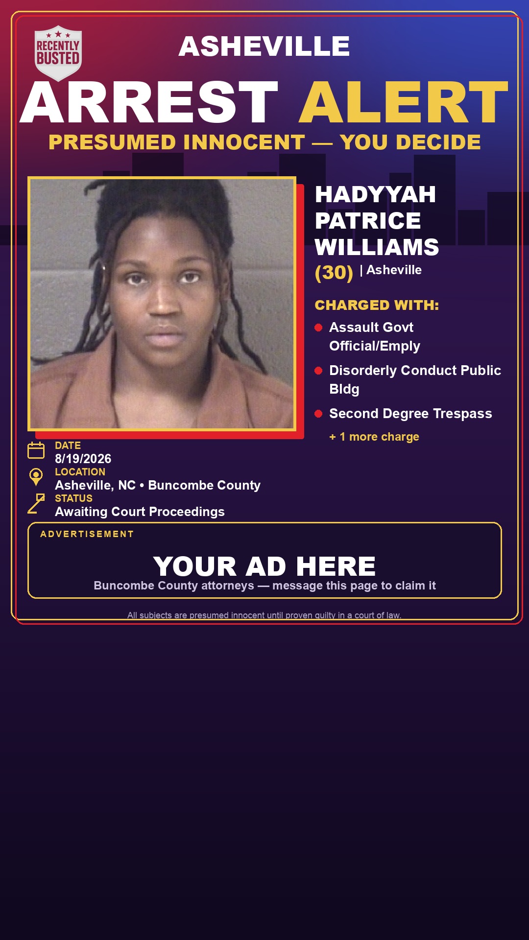 Arrest report - HADYYAH PATRICE WILLIAMS
