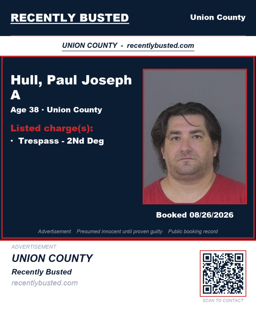 HULL, PAUL JOSEPH A — arrest record card, Union County, North Carolina