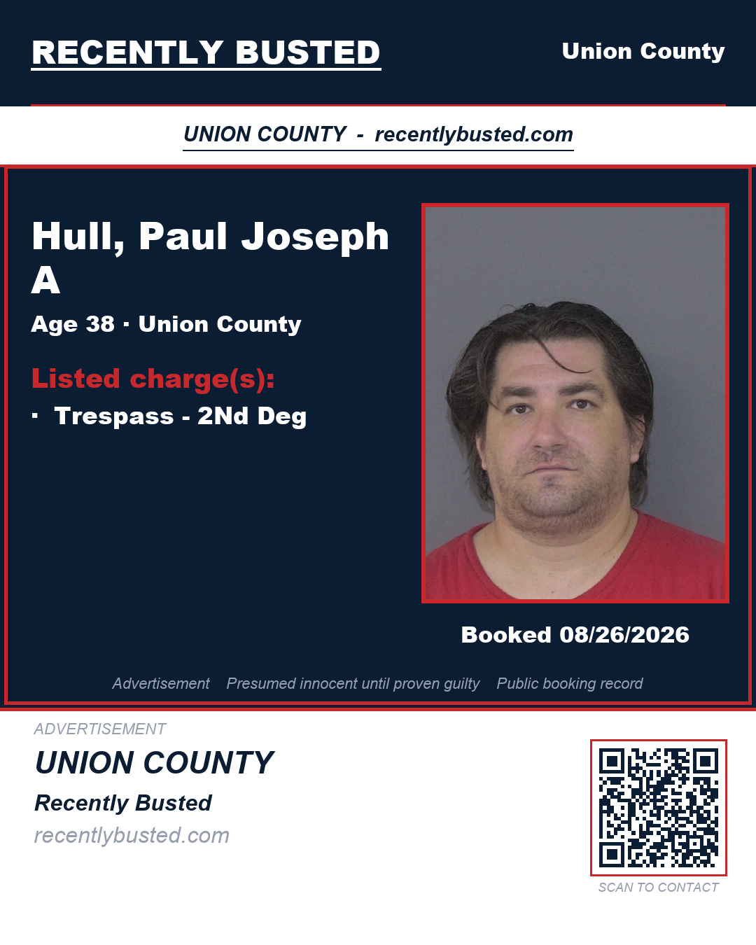HULL, PAUL JOSEPH A — arrest record card, Union County, North Carolina