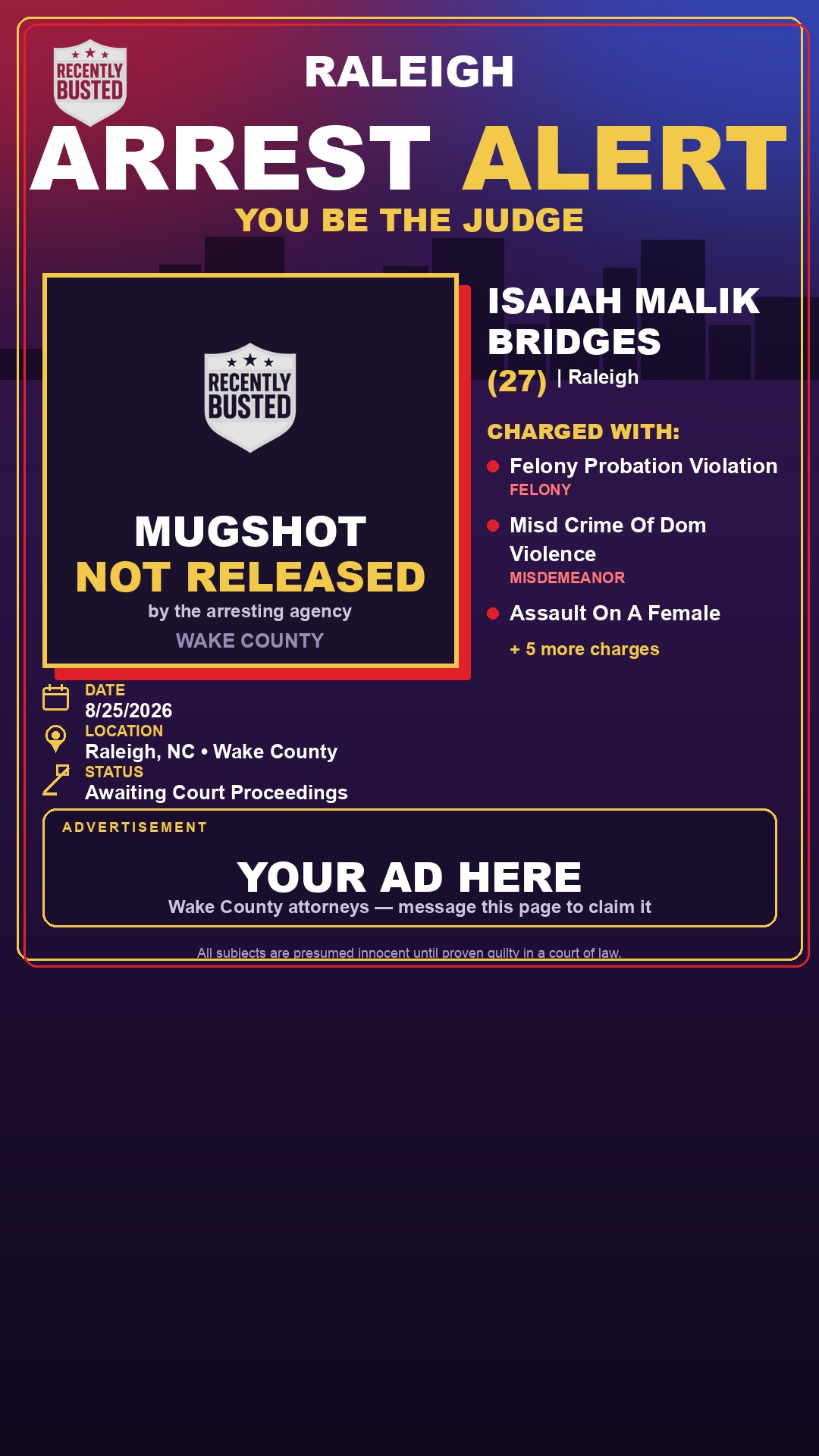 Arrest report - ISAIAH MALIK BRIDGES