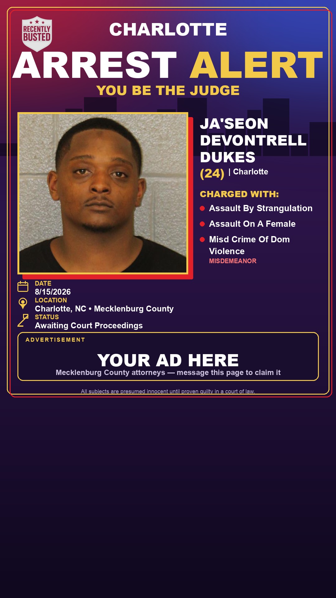 Arrest report - JA'SEON DEVONTRELL DUKES