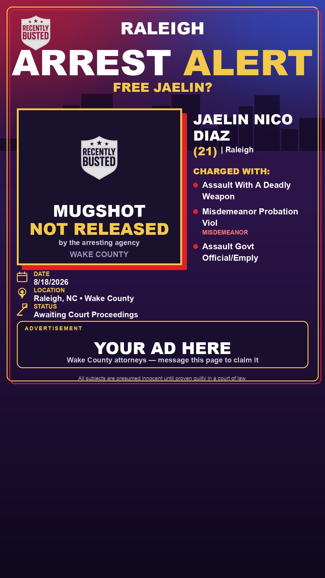 Arrest report - JAELIN NICO DIAZ