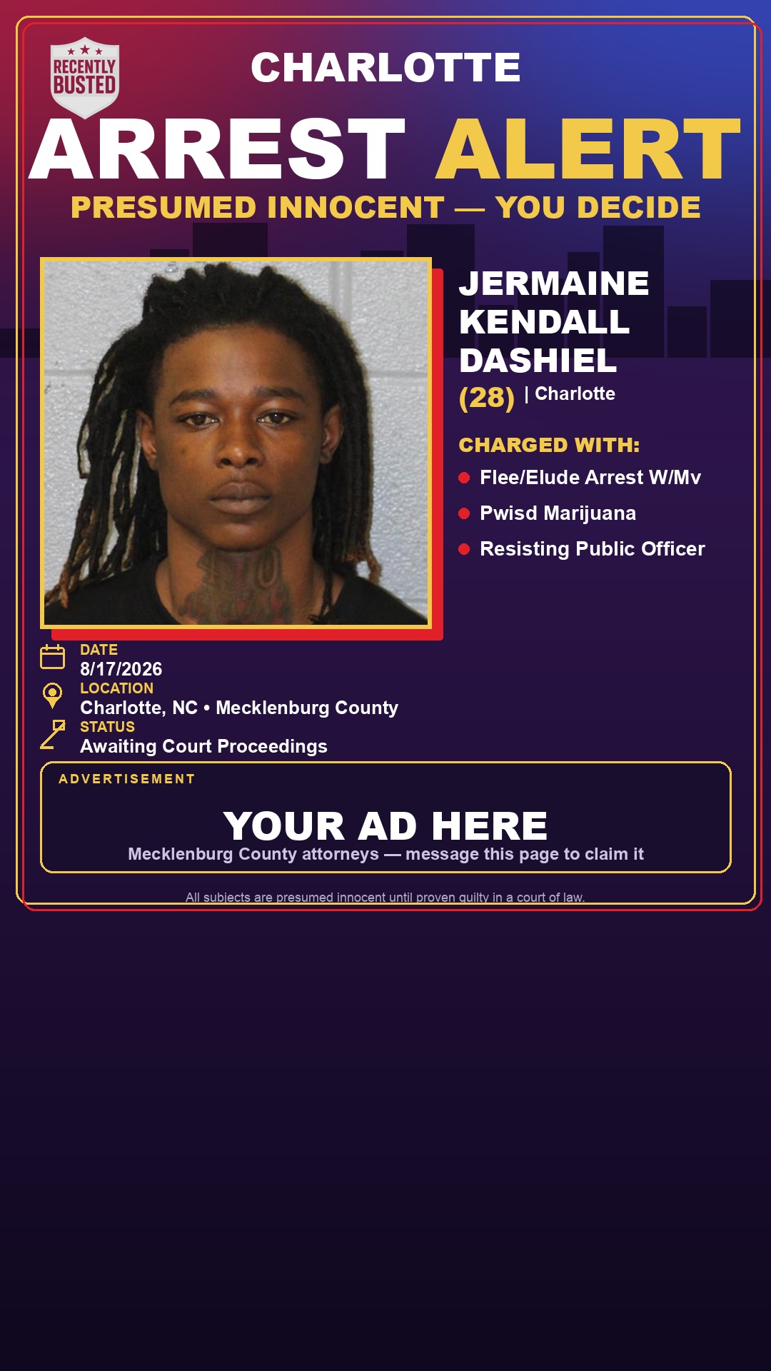Arrest report - JERMAINE KENDALL DASHIEL