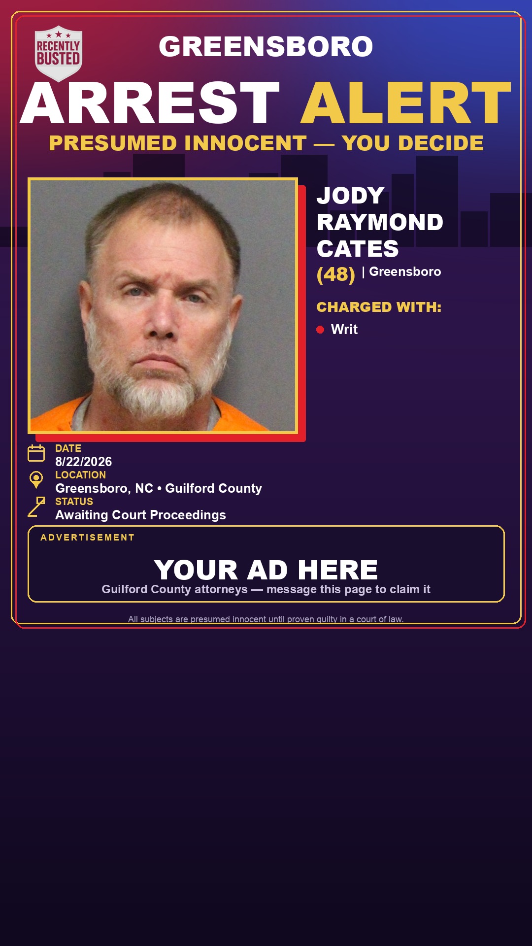 Arrest report - JODY RAYMOND CATES