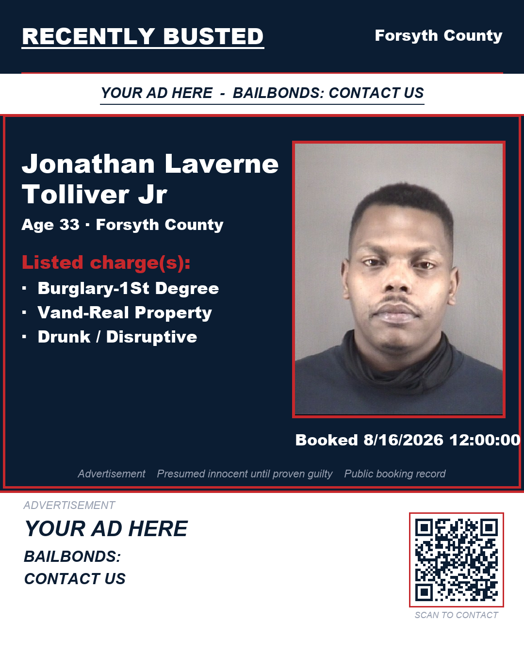 Arrest report - JONATHAN LAVERNE TOLLIVER JR