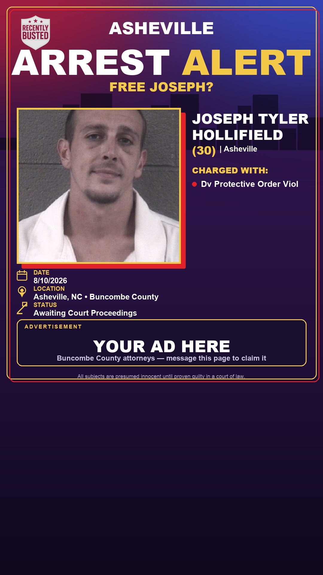 Arrest report - JOSEPH TYLER HOLLIFIELD