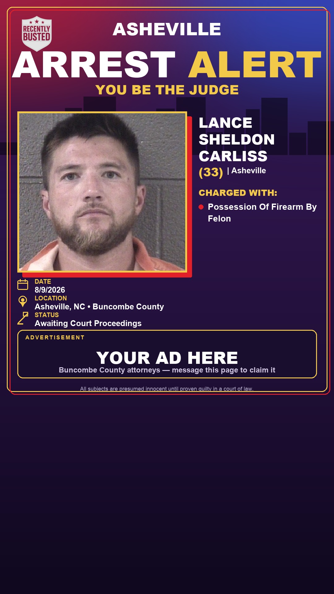 Arrest report - LANCE SHELDON CARLISS