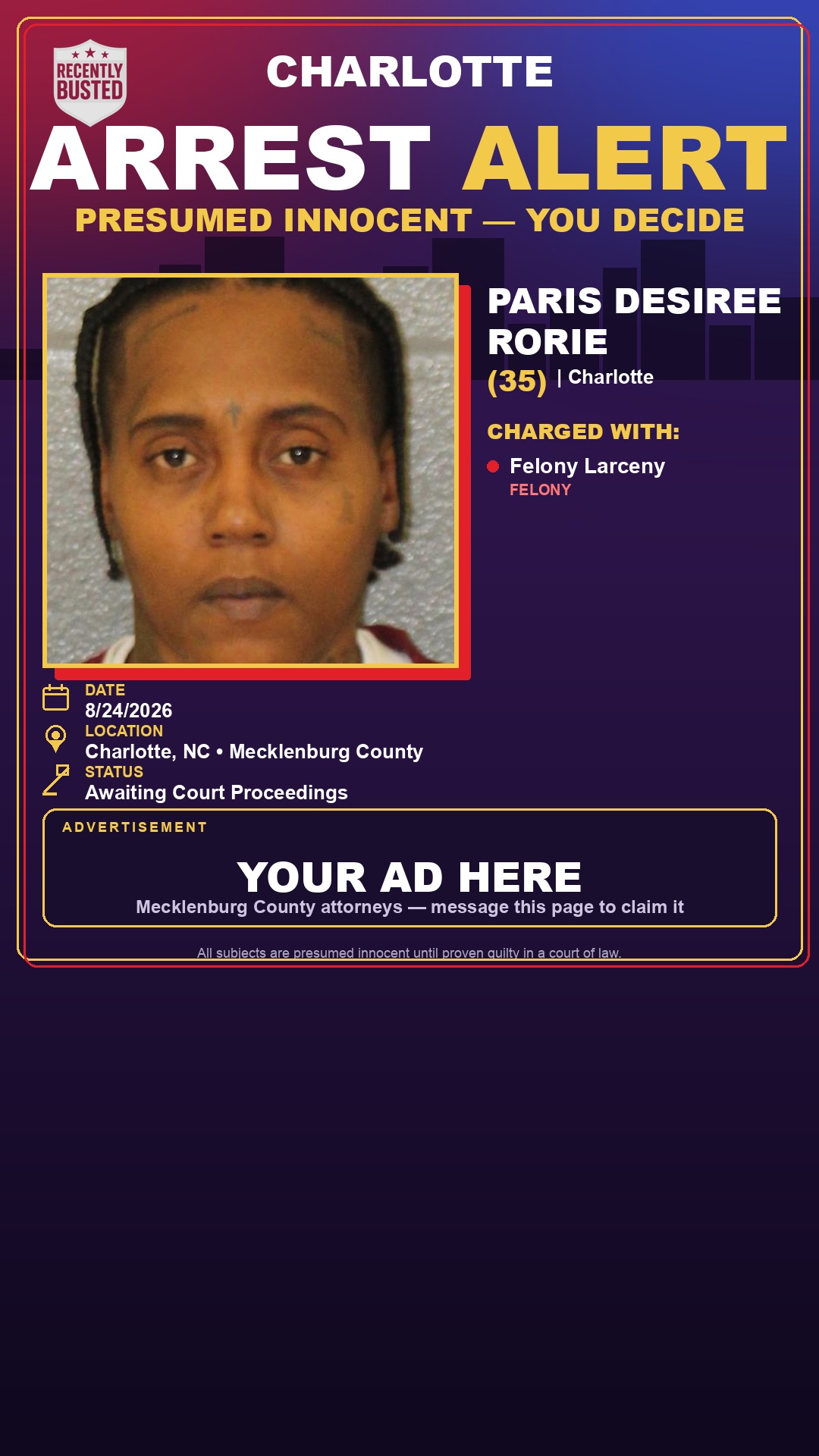 Arrest report - PARIS DESIREE RORIE