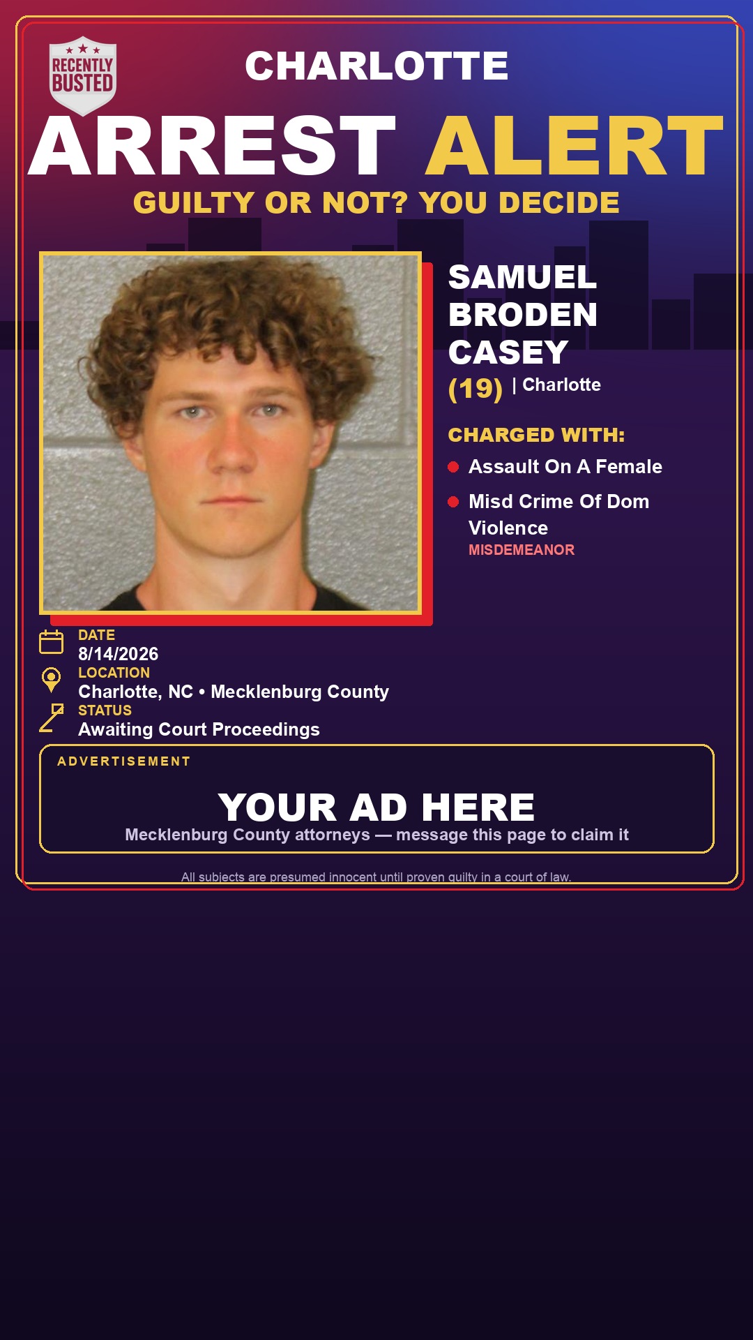 Arrest report - SAMUEL BRODEN CASEY