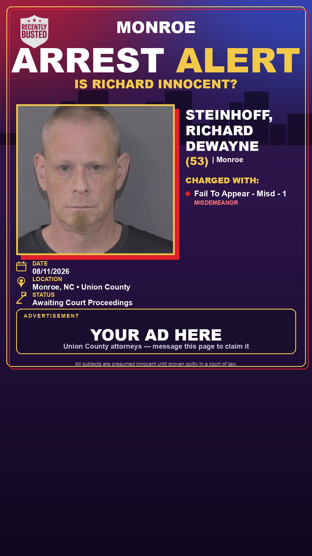 Arrest report - STEINHOFF, RICHARD DEWAYNE