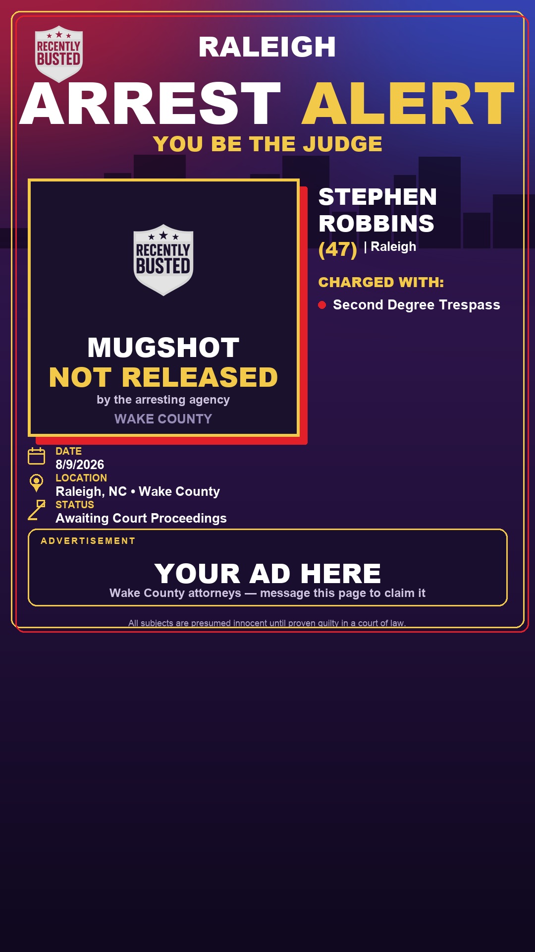 Arrest report - STEPHEN ROBBINS