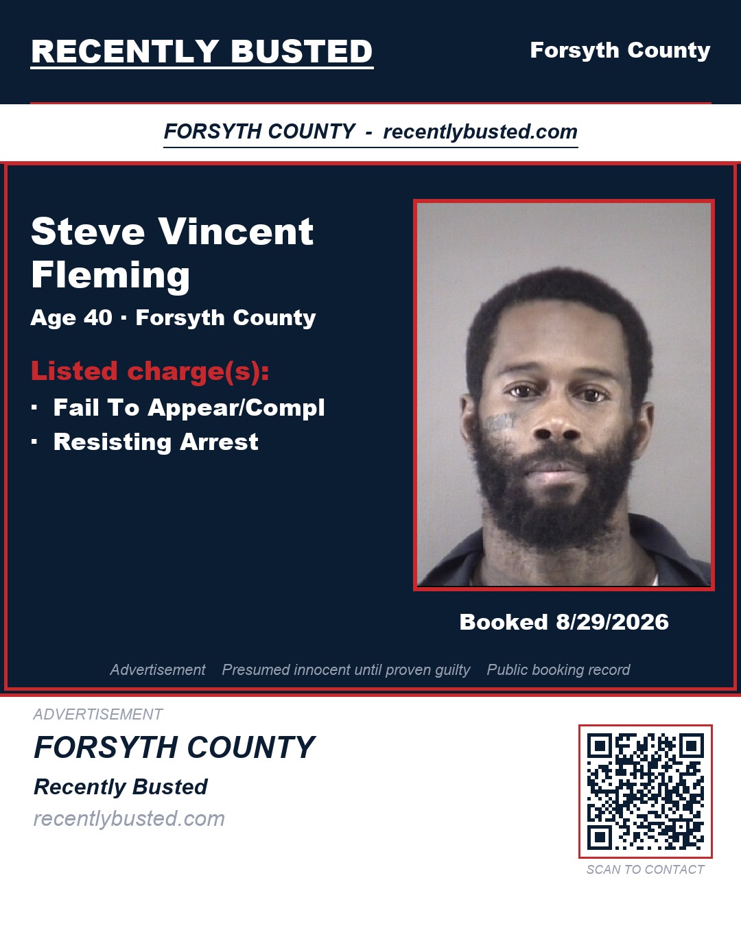 STEVE VINCENT FLEMING — arrest record card, Forsyth County, North Carolina