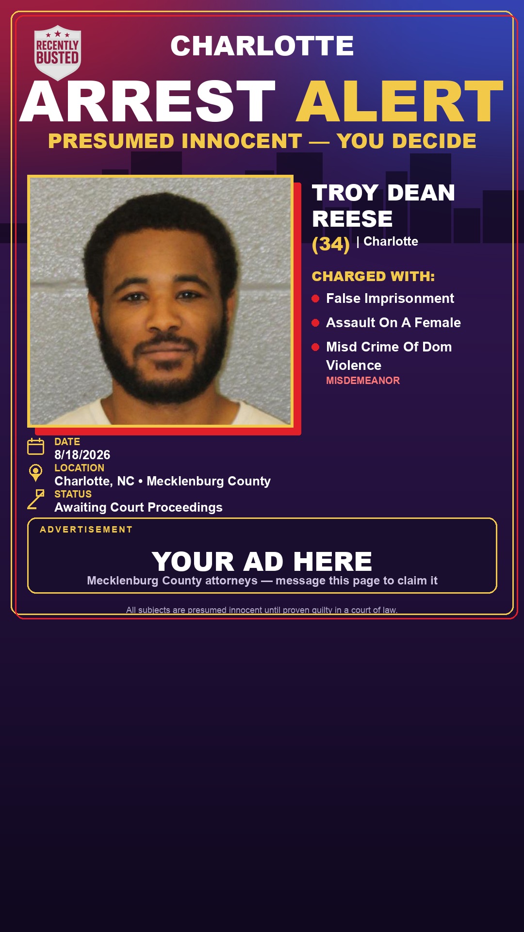 Arrest report - TROY DEAN REESE