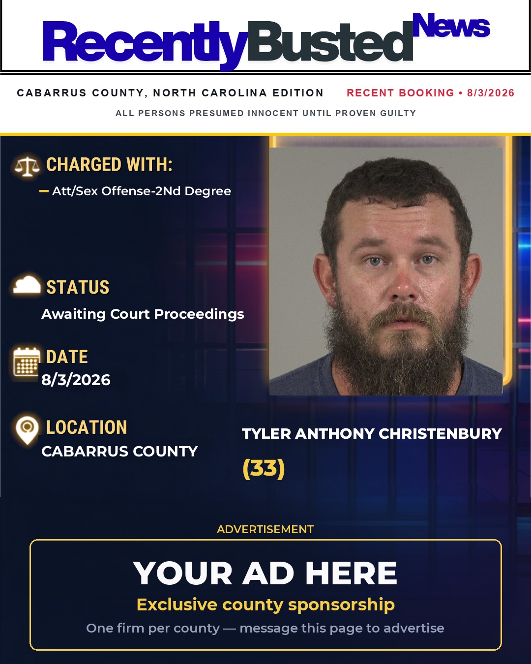 Arrest report - TYLER ANTHONY CHRISTENBURY