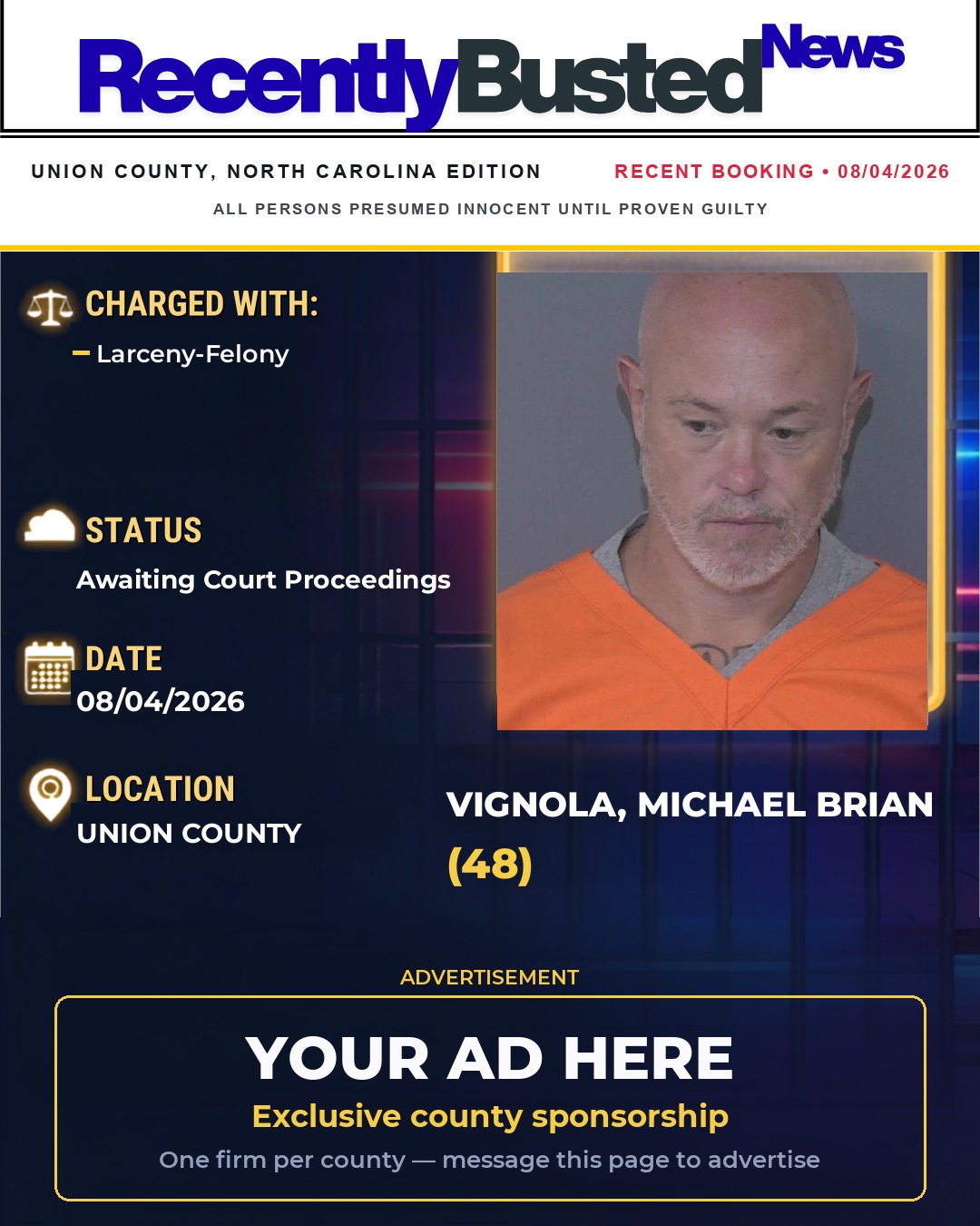 Arrest report - VIGNOLA, MICHAEL BRIAN