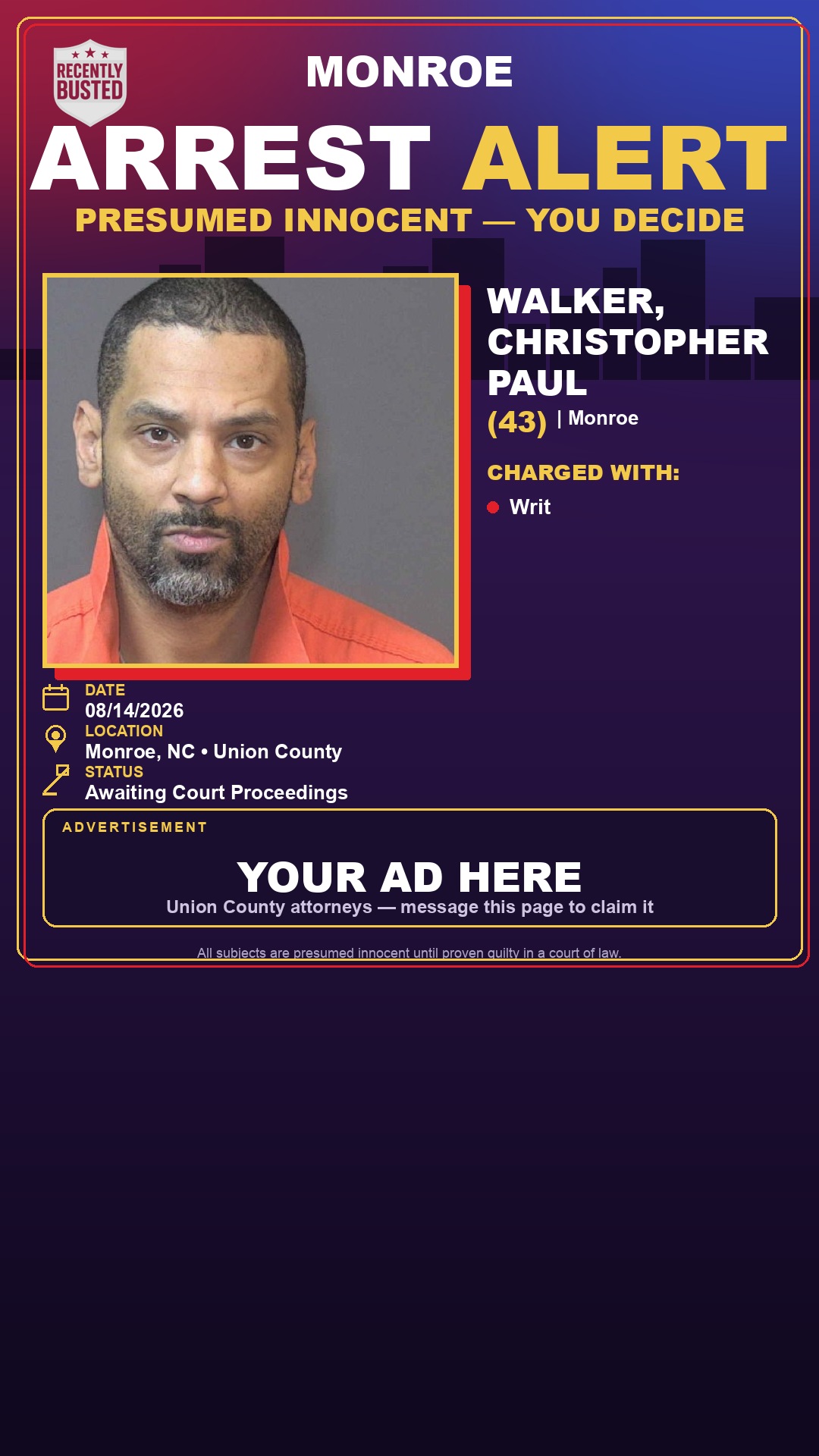 Arrest report - WALKER, CHRISTOPHER PAUL